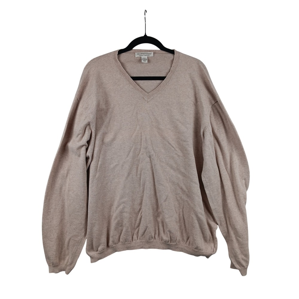 PRONTO UOMO Mens XXL Tan Cotton Cashmere V-Neck Sweater Long Sleeve Pullover